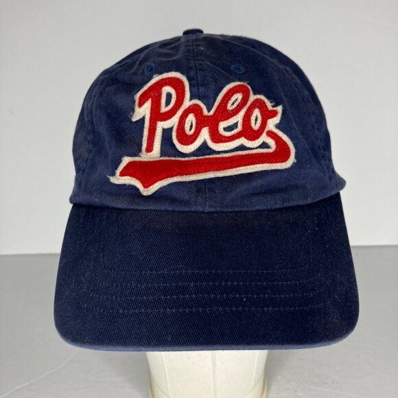 Vtg Polo Ralph Lauren Hat Men's Adjustable Navy Blue Red Logo Baseball Cap